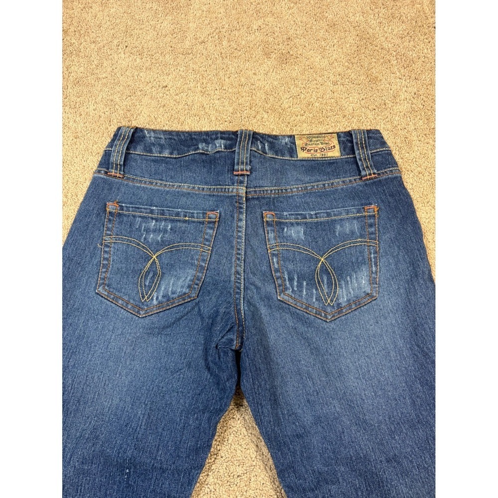 Paris Blues Distressed Bootcut Jeans Capris Blue Wash Denim Size 28‎ Vintage - Picture 10 of 10